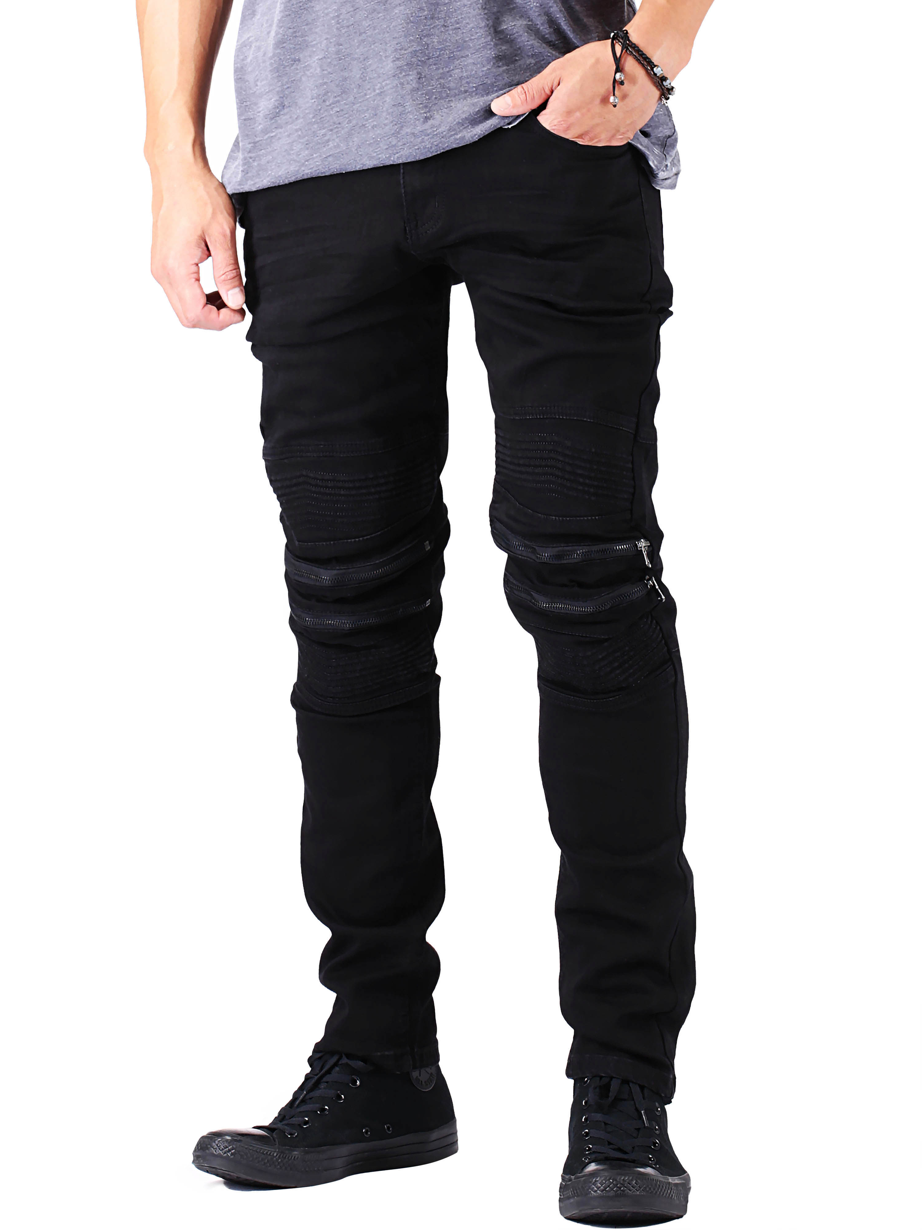 Ma Croix Mens Distressed Skinny Fit Denim Jeans with Zipper Pocket - image 1 of 6