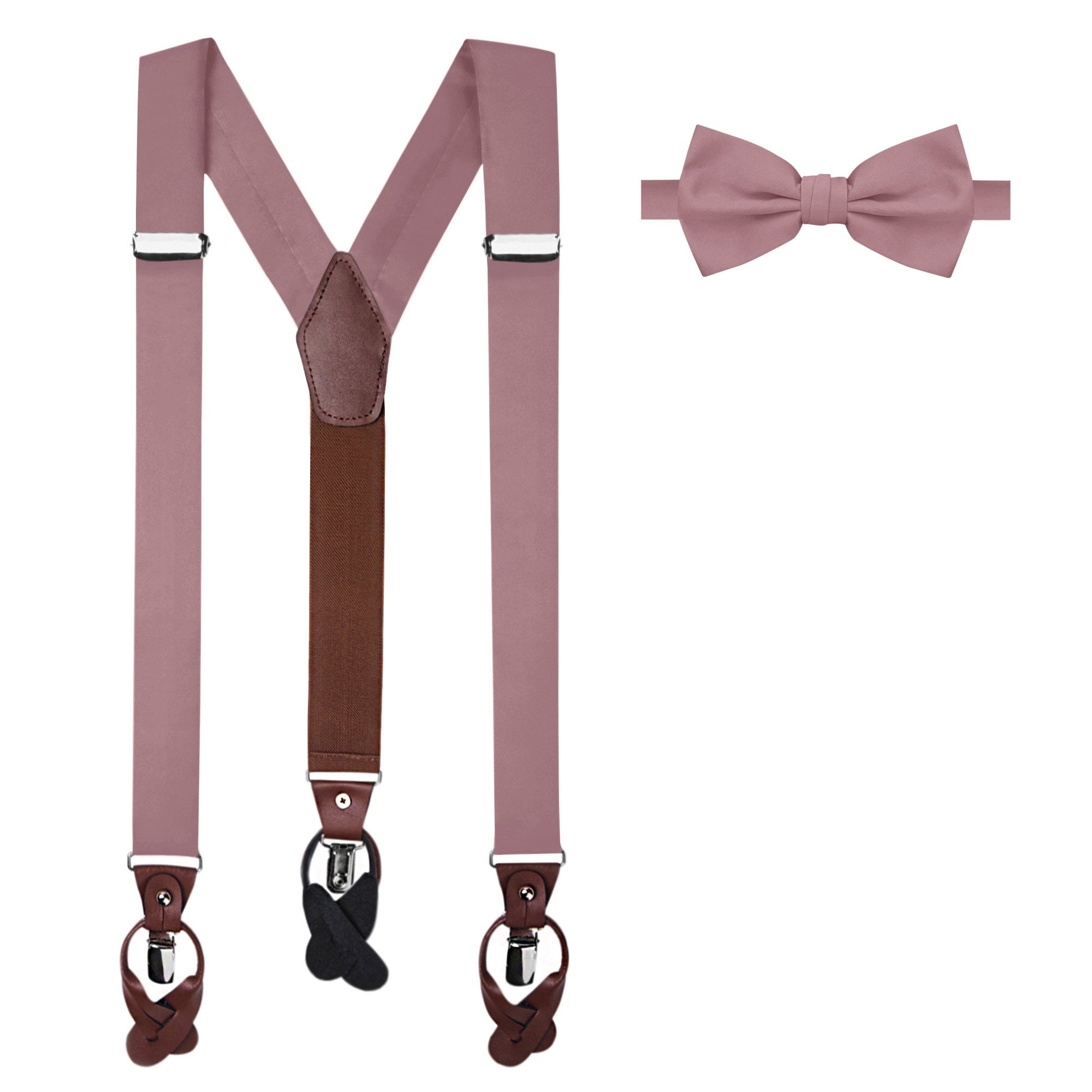 2 Piece Set: Jacob Alexander Solid Color Men's Suspenders and Pre-Tied  Banded Bow Tie - Dusty Rose 