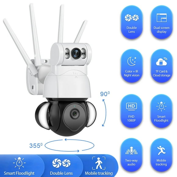 Qiopertar Flash Deals of the Day Panoramic Camera Smart WiFi HD Screen Display Security Surveillance Linkage Double Lens Floodlight Camera Clearance Saving Up To 65% Off