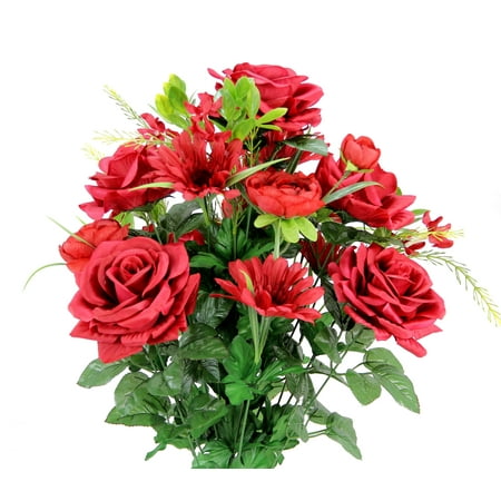 Daisy Flower Rubber - Faux Rose G. Daisy Ranunculus Mixed Flower Bush