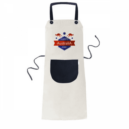 

Happy Australia Day Ostrich and Star Illustration Apron Adjustable Bib Cotton Linen BBQ Kitchen Pocket Pinafore