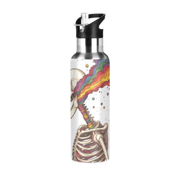 Yayeee 20oz Insulated Water Bottle Double Wall Stainless Steel with Flip Straw Lid, Colorful Skeleton
