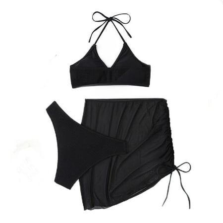 ROZYARD Three Pieces Thong Swimsuits Push Up Perspective Lacing Bikini Cover Ups