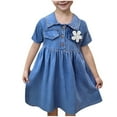 thumbnail image 2 of Ahuyic Little Girl Dresses,Kids Summer Casual Dresses,Children's Denim Skirt Lightweight Breathable And Cool In Summer Girls' Dress With Lace Round Neck, 2 of 4