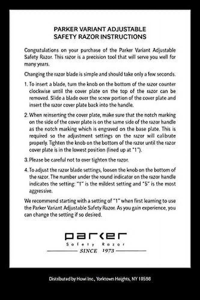 Parker Variant Adjustable Double Edge Safety Razor and 5 Blades - (Satin Chrome)