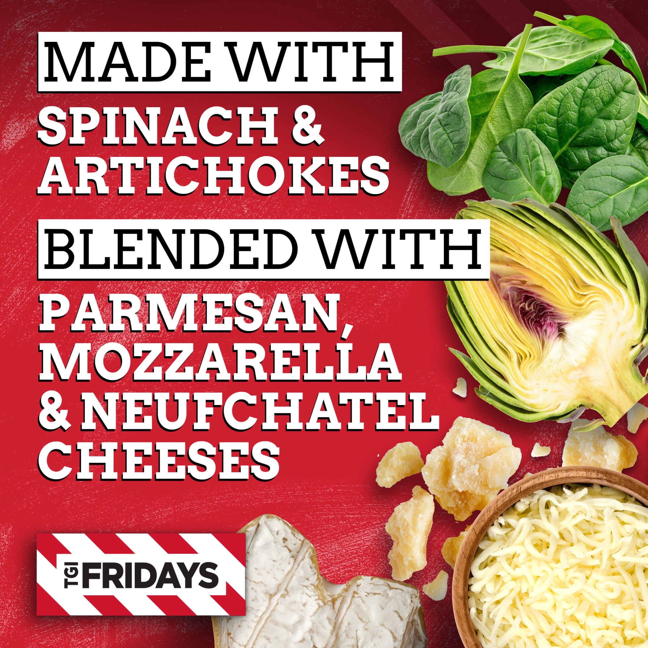 TGI Fridays Spinach & Artichoke Cheese Dip Frozen Snack, 1 Box, for Restaurant-Style Snacking and Hosting, 8 oz