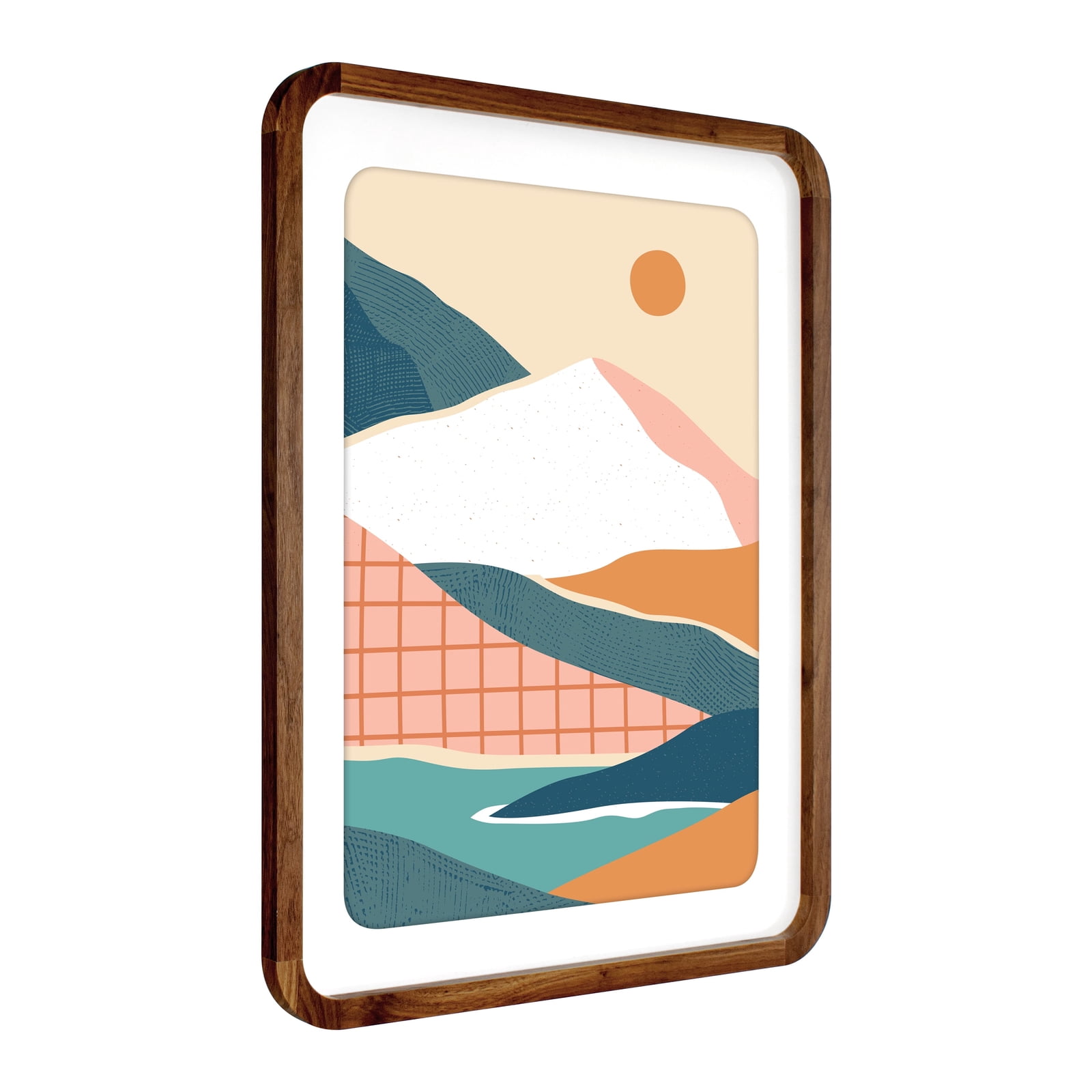 22x28 Matted to 18x24 Walnut Rounded Corner Poster Frame