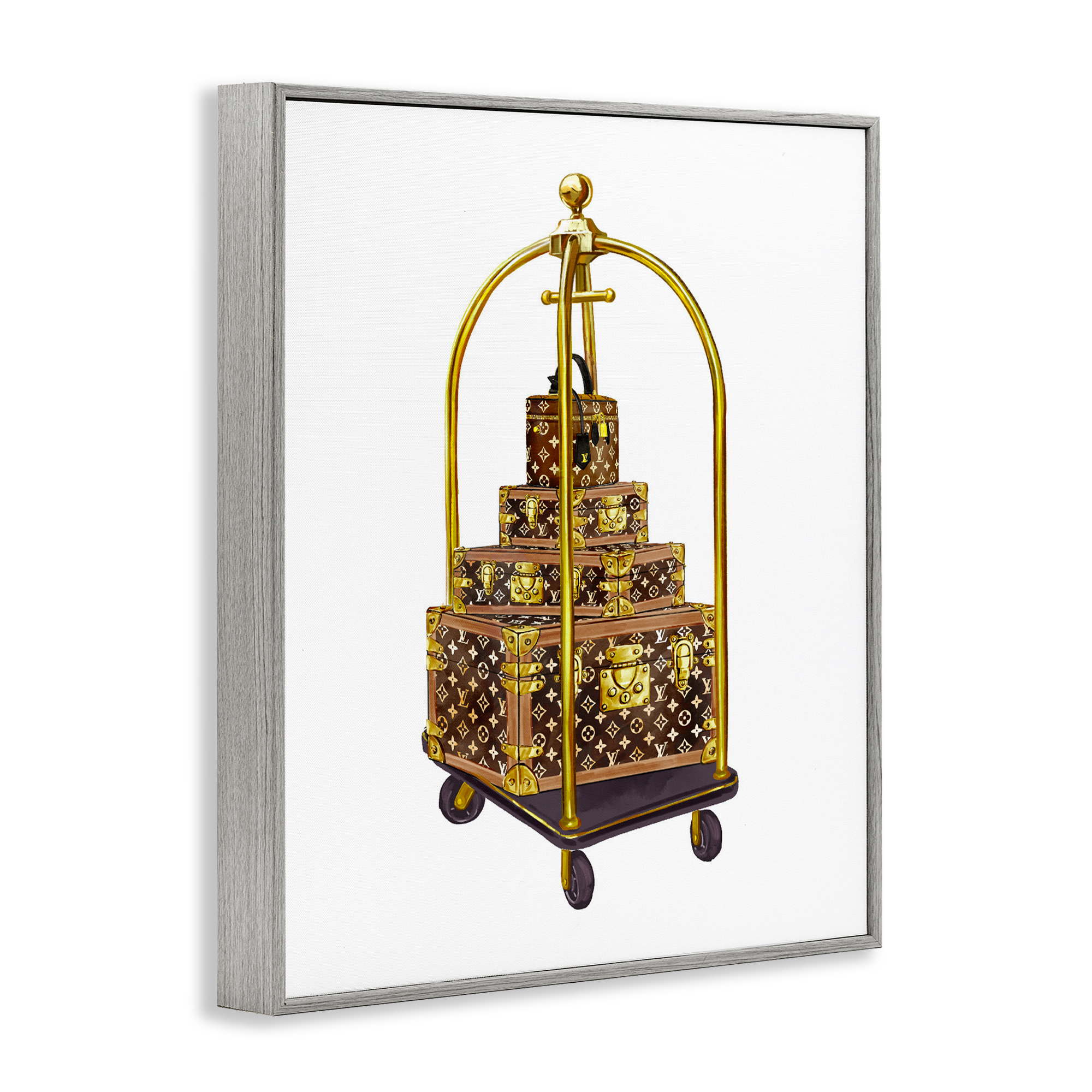 Glam Hotel Luggage Gray Framed Giclee Art, design by Ziwei Li