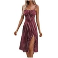 thumbnail image 3 of BiZtdJrK Prime By Hour! Spaghetti Strap Dresses for Women 2025 Fashion Polka Dot Midi Dress Sleeveless Side Slit Summer Sundress Beach Vacation Outfits Purple M, 3 of 8