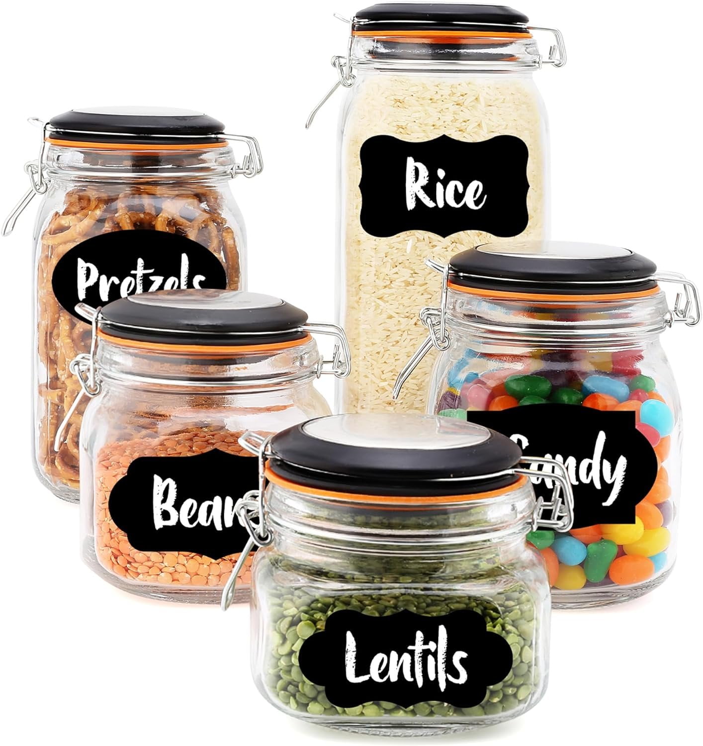 EatNeat Paquete de 5 recipientes de vidrio para almacenamiento de alimentos  con tapas herméticas de bloqueo a presión para mantener los alimentos