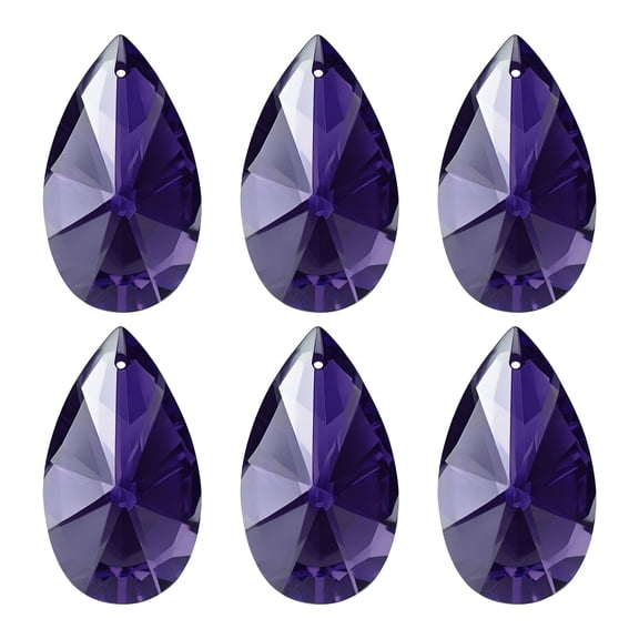 Uxcell K9 Crystal Pendants Teardrop Beads, 6 Pack 38mm Chandelier Prisms Parts Hanging Beads DIY Lamp for Arts Crafts Decor, Purple