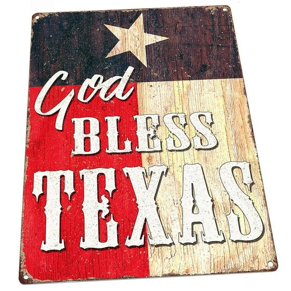 God Bless Texas 9"x12" Metal Sign, Wall Decor for Mancave, Den, or Gameroom