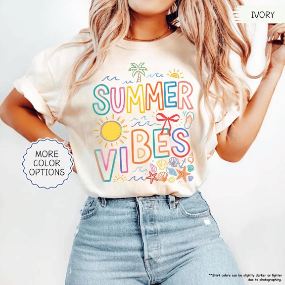 Summer Vibes Shirt, Beach Trip Gift, Sunshine Shirt, Girly Summer Shirts, Beach Life Gifts, Trendy Summer Vacation Shirts