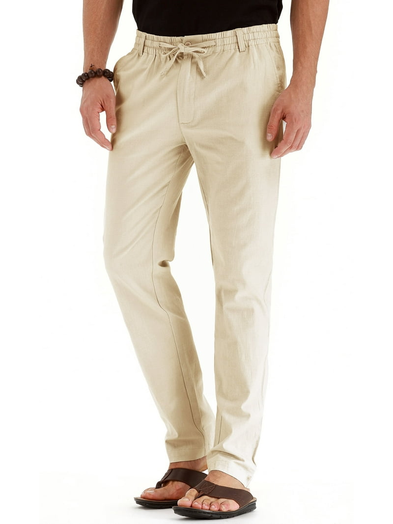 JWD Men's Cotton Linen Pants Lightweight Elastic Waist