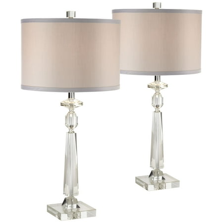 Vienna Full Spectrum Modern Table Lamps Set of 2 Crystal Column Gray Drum Shade for Living Room Family Bedroom Bedside