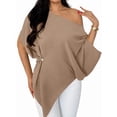 thumbnail image 2 of Women's Off Shoulder Asymmetrical Tops Dressy Dolman Sleeve Ruched Going Out Blouse Dress Top Khaki XXL, 2 of 9