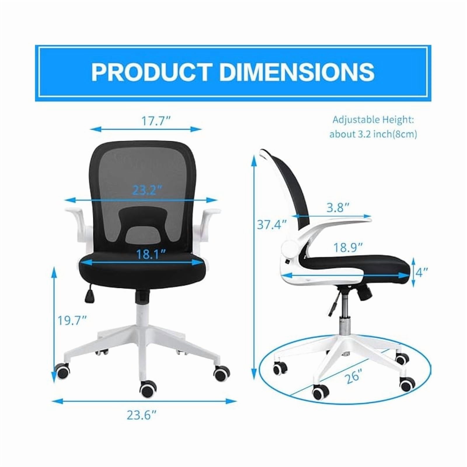 IPKIG Ergonomic Office Chair Mesh with Foldable Backrest, Mesh Home Office Computer Task Desk Chairs with Adjustable Arms & 360 Degree Universal Wheels (White)
