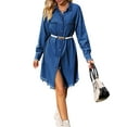 thumbnail image 3 of Women'S Vintage Washed Denim Loose Casual Long Sleeve Raw Edge Dress Dark Blue L, 3 of 9
