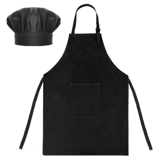 TOPTIE Cotton Canvas Kids Cooking Aprons and Chef Hat Set