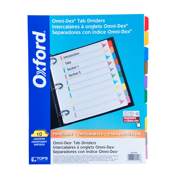 Separador De Hojas Con Indice Para Carpeta Tamaño Carta 10 Divisiones Oxford