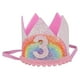 thumbnail image 1 of EeaseMX Adorables sombreros de cumpleaños para bebés, cumpleaños, corona de arco iris, diadema, suministros para fiestas, accesorio para fotos (blanco y arcoíris, encaje rosa, 3 estilos), 1 of 7