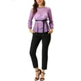 thumbnail image 2 of INSPIRAR CHIC Blusa de encaje con peplum para mujer, mangas de pulsera florales, top con cintura ajustable, XS, púrpura-1, 2 of 8