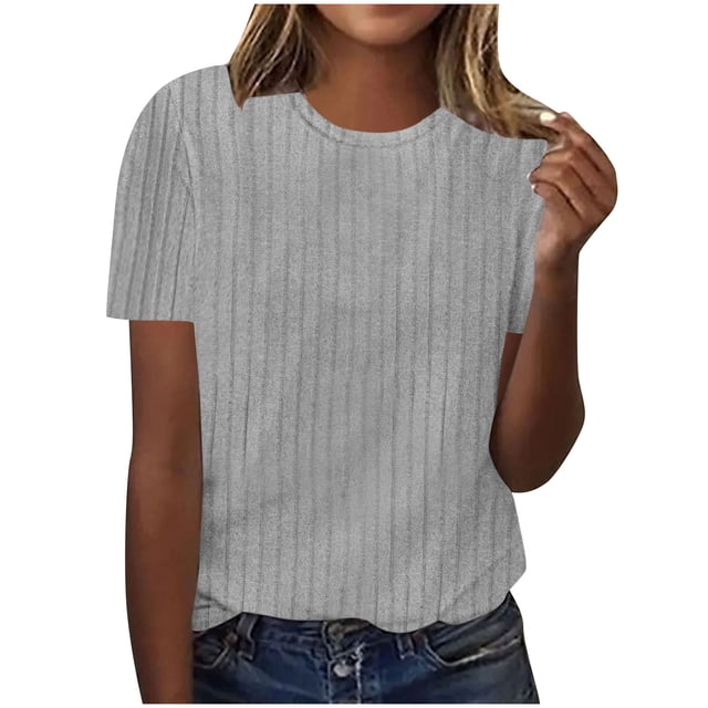 Babysbule T-Shirt d'Été pour Femmes Manches Courtes Col Rond Décontracté Haut Ample Confortable Polyester Léger Doux Mode Blouse pour Usage Quotidien