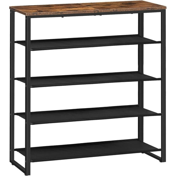 HOOBRO Shoe Rack 5 Tier Shoe Storage Shelf with 4 Fabric Shelves Entryway Closet Industrial Rustic Brown BF50XJ01