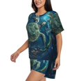 thumbnail image 2 of Fotbe Artistic Turtle Earth Print Pajama Set for Women 2 Piece Loungewear Short Sleeve Tops and Shorts Set Soft Sleepwear-X-Large, 2 of 7