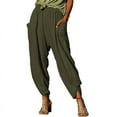 thumbnail image 2 of MIUOWANP Women's Cotton And Linen Pants with Pockets Solid Color Elastic Waisted Split Cuffed Wide Leg Trousers Size XXXL(14)Army Green, 2 of 8