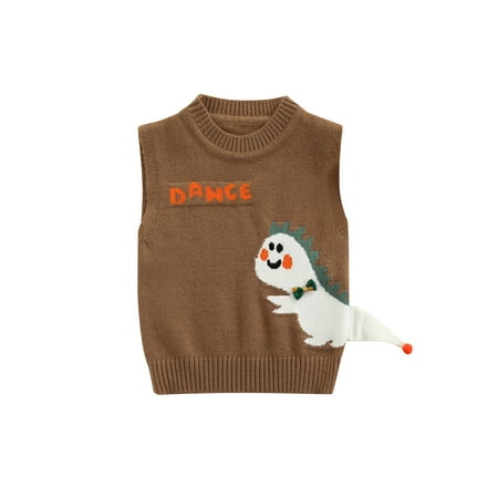 

Sunisery Toddler Baby Boy Girl Fall Clothes Cartoon Dinosaur Sleeveless Sweater Top Unisex Infant Cute Outfits Brown 2-3 Years