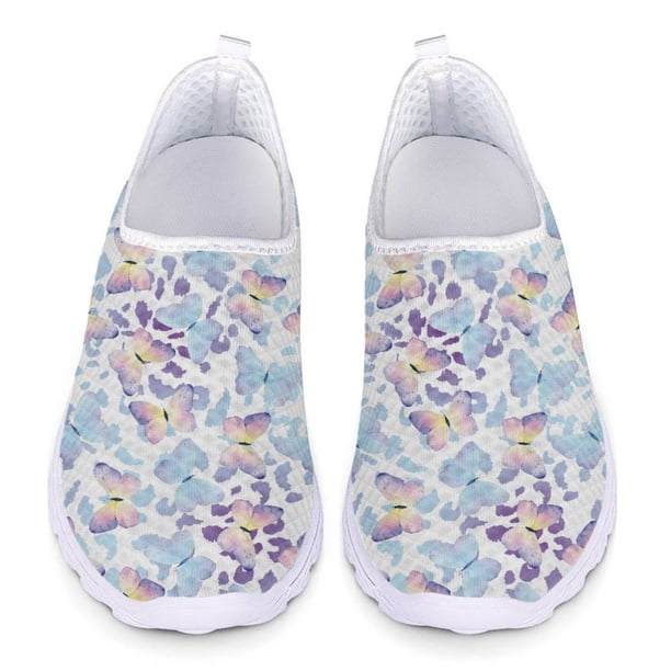 Hermosos zapatos deportivos con estampado de mariposas azules y flores degradadas para mujer, para primavera y otoño, antideslizantes, suaves y resistentes al desgaste