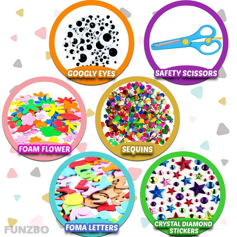FunzBo FUNZBO Arts and Crafts Supplies for Kids - Kids Crafts for Kids Ages  4-8 with Construction Paper, Pom Poms, Googly Eyes & Pony B