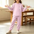 thumbnail image 7 of Cethrio Girls Thermal Sets, Casual 2 Piece Long Sleeve Fleece-lined Kids Pajama Sets Purple Size 5-6 T, 7 of 7