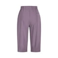 thumbnail image 5 of Womens Plus Size Capris for Summer New Womens Plus Size Capris Summer Wide Leg High Waisted Pants Drawstring Casual Cropped Trousers with Pockets Purple M, 5 of 8