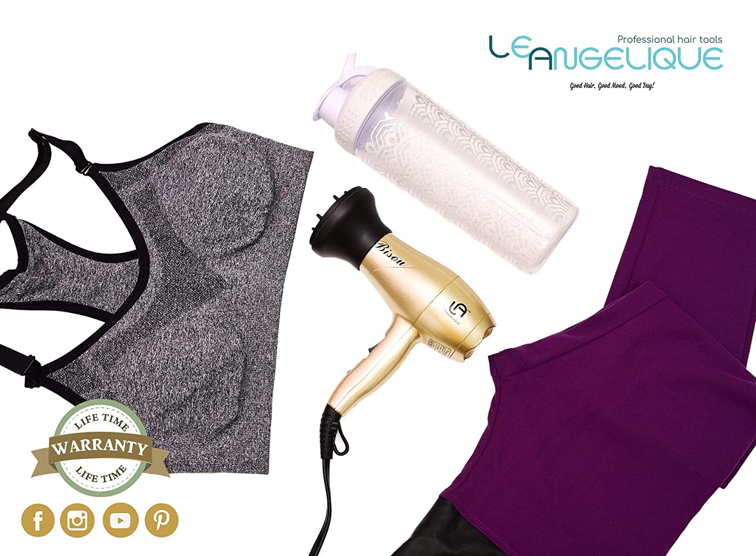 Le Angelique Mini Hair Dryer 1200W Super Strong with Diffuser Travel Size (Gold)