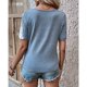 thumbnail image 2 of Camiseta de manga corta ajustada con cuello redondo informal y nudo torcido para mujer, 2 of 8