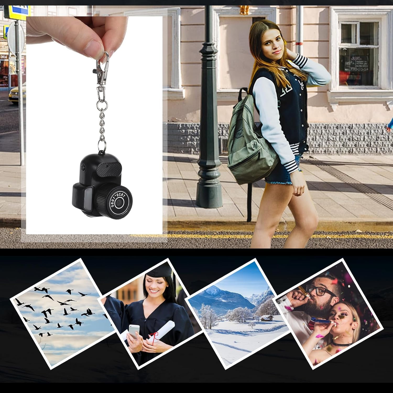 Mini Keychain Camera 1080p Mini Photo Video Camera Retro Portable Micro Video Camcorder with 100 Mins Long Battery Life for Travel Study Recording