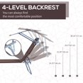 thumbnail image 3 of Brown Adjustable Outdoor Lounge Chair with Sun Shade - Patio Chaise Lounge for Beach, Garden & Camping - Metal Frame & Oxford Cloth - 73.5" x 22.8", 3 of 7