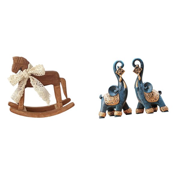 Caballito de madera,Caballito de madera de madera para decoración de mesa,Figura de elefante,Figuras de elefantes,estatuas,adornos de animales,Coleccionables Escultura Dormitorio Decoración