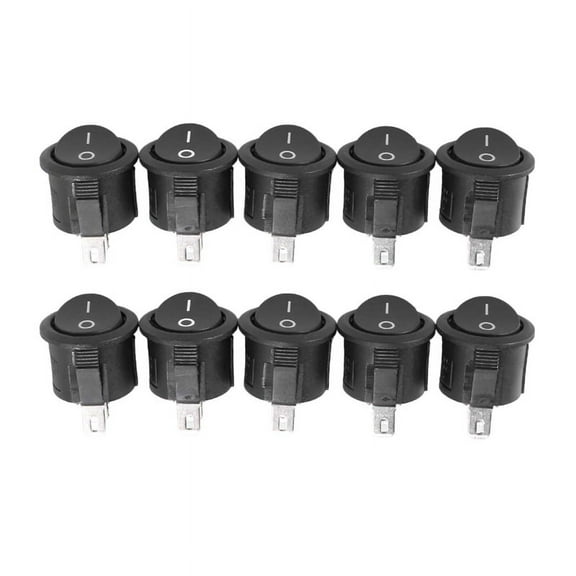 10 Pcs SPST Black Button On/ Round Rocker Switch AC 6A/125V 3A/250V