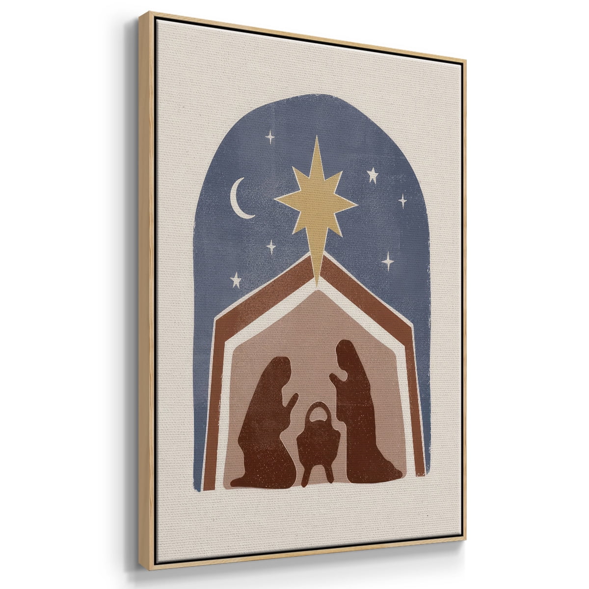 Boho Nativity I - Framed Gallery Wrapped Holiday Canvas - 27 x 41 - Natural Wood Frame