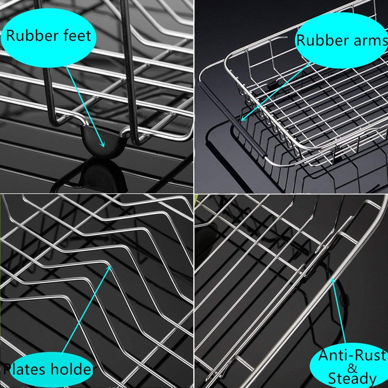 SANNO Expandable Dish Drying Rack Over The Sink Dish Drainer in Sink or On Counter with Utensil Silverware Storage Holder