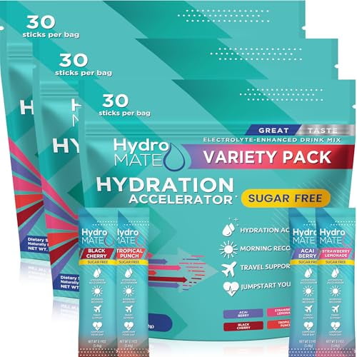 NatureWorks HydroMATE Electrolitos en polvo Sin azúcar Keto Party Favors Paquetes de hidratación sin azúcar Barras con vitamina C Paquete variado 90 unidades