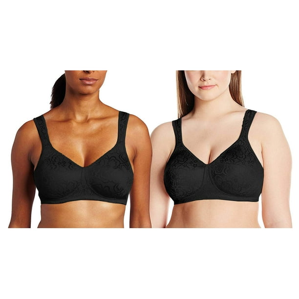 2 Pack Black Bras Wirefree Style 4745 18 Hour Bra Lift and Support