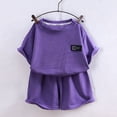 thumbnail image 6 of Vornjynx Outfit Sets for Boys Crew Neck Short Sleeve Tee and Shorts Elastic Waist Comfort Soft Summer Trendy Daily Clothes 2 Piece Purple Size 9, 6 of 7