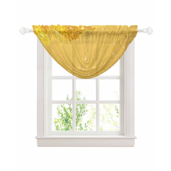 Yellow Golden Floral Sheer Waterfall Valance Curtains for Window, Spring Summer Shiny Flowers Rod Pocket Sheer Topper Swag Curtains for Living Room, Kitchen 38.5"W x 47.2"L, 1 Panel