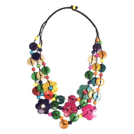 

NUOLUX Multilayer Bohemia Style Necklace Vintage Weaving Pendent Jewelry Round and Floral Coconut Shell Necklace Gift Dress Up Ornaments for Women Girl Lady