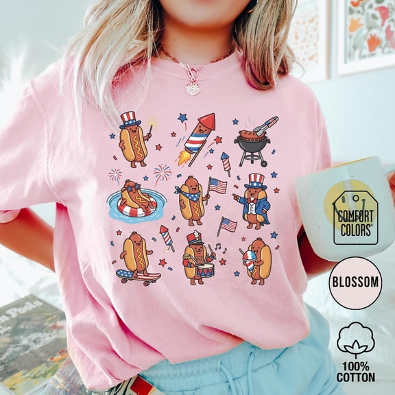 Comfort Colors 4th Of July Hot Dog Shirt, Cute Patriotic BBQ Tee, Funny Fourth Of July Graphic T-Shirt