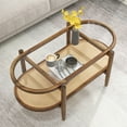 thumbnail image 3 of Topbuy 2-Tier Mid-Century Modern Wood Coffee Table with Tabletop & Imitation Rattan Storage Shelf, 3 of 9